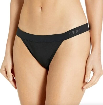DKNY Mujer Clásica Mezcla de Algodón Tanga Panty Ropa Interior, Negra, Pequeña Foto 1 de 2