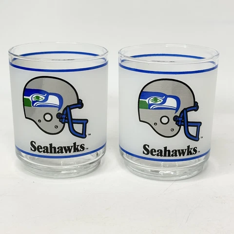 Mobil Seattle Seahawks Glasses Set Of 2 NFL Licensed Rocks 12oz Vintage Promo Cover
