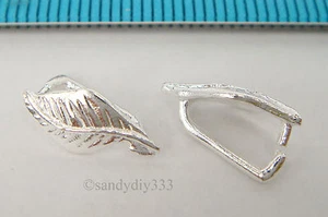 2x STERLING SILVER BRIGHT LEAF PENDANT PINCH BAIL CLASP 12.2mm #1668 - Picture 1 of 2