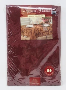Autumn Harvest Damask Tablecloth 60"x 84" Oblong Burgundy Wine Thanksgiving New - Picture 1 of 6