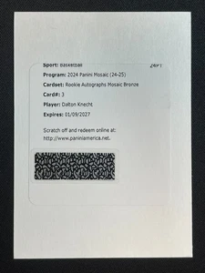 DALTON KNECHT /75 ROOKIE BRONZE AUTO AUTOGRAPH 2024-25 PANINI MOSAIC #3 LAKERS 1 - Picture 1 of 2