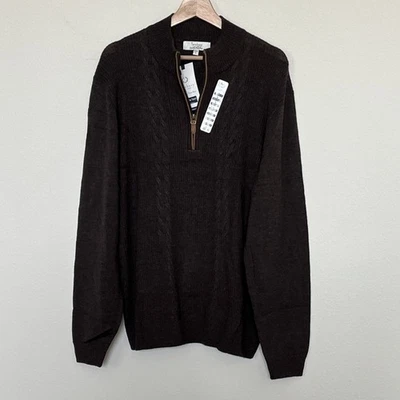 Suéter Pullover Para Hombres TURNBURY LANA MERINO Marrón 1/4 Cremallera Manga Larga Talla Grande Foto 1 de 4