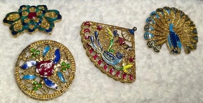 Juego de 4 piezas de joyería vintage de metal y esmalte de color latón para manualidades Foto 1 de 4