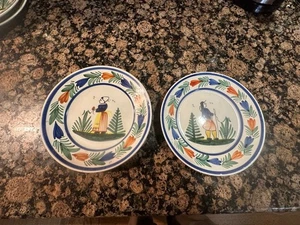 Vintage Henriot Quimper Plates France Faience Pottery Breton Man & Woman - Picture 1 of 14