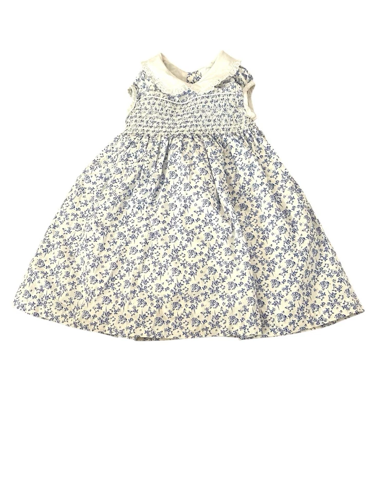 Pumpkin Patch Baby Girl Dress 18-24M Blue Floral Smocked Peter Pan Collar EUC - Image 1 of 4