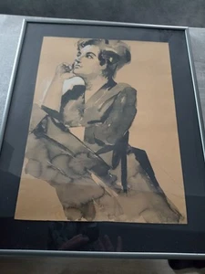 Aquarell - Elizabeth Taylor - 1961 - Telefon Butterfield 8 - Signiert - Datiert - Bild 1 von 8