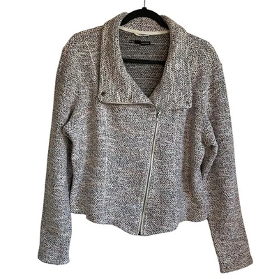 Maurices 粗花呢针织摩托夹克不对称前拉链霜 尺寸 XXL  — 第 1/4 张图片