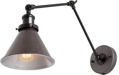LNC Adjustable Swing Arm Wall Sconce Lamp Black Brass Finish Industrial Fixture - Image 1 of 4