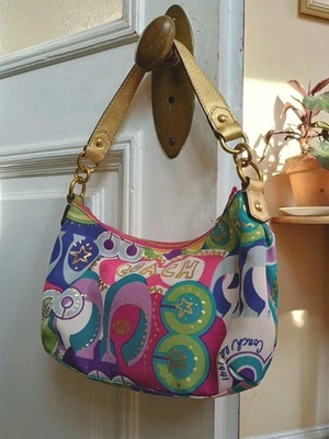 Coach Multi Color Poppy C Canvas Shoulder Bag F19426 - Image 1 of 4