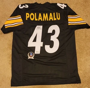 Maglietta personalizzata firmata Troy Polamalu Pittsburgh Steelers Beckett-W ologramma - Foto 1 di 6