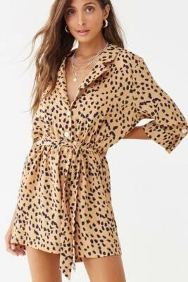 Mameluco Forever 21 Estampado Leopardo Taupe/Azul Marino Pequeño S  Foto 1 de 2