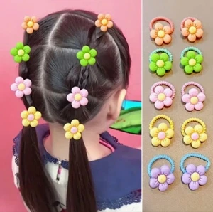 Adorable Flower Elastic Hair Ties Girls Hair Bands Ponytail Holder Set Of 10 - Picture 1 of 4