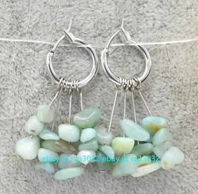 Natural Amazonite Gemstone Irregular Chip Gravel Dangle Leverback Earrings - Image 1 of 4