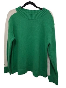 Suéter de cuello redondo de cachemir reciclado verde y crema Outerknown para mujer talla S - Imagen 1 de 6