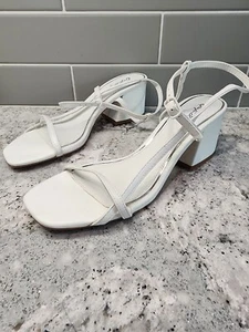 Womens QUPID white strappy chunky heel SANDALS Size 8.5 - Picture 1 of 4