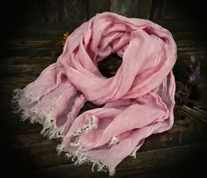 Pink 100 % Linen Scarf with pinstripes, Softened FLAX Shawl - Picture 1 of 7