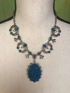 Estate Find, Southwest Squash Blossom Faux Turquoise Necklace - Picture 1 of 11