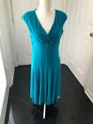 American Living Stretch Knit Dress 10 Teal Crossover Bust Surplice Cap Sleeves