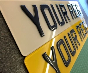Pair Of Number Plates Front And Rear 3D Gel Domed Gloss Black Legal Reg Car Van - Picture 1 of 1
