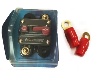 Circuit Breaker 100A & (2) 4GA Red Ring Terminals Manual Amp Reset CB100A - Picture 1 of 1