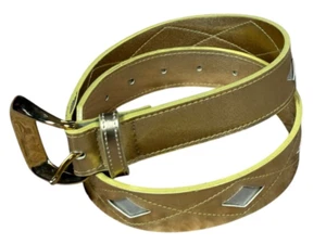 Vintage Liz Claiborne Statement Belt Gold Size Medium Faux Leather Retro Diamond - Picture 1 of 11