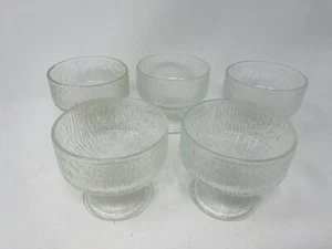 Indiana Glass Set of 5 Desert Sherbet Footed Bowl Crystal Ice Tree Bark Texture - Picture 1 of 8