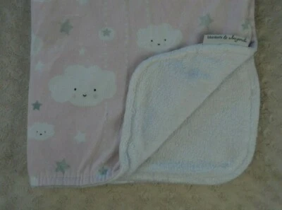 Blankets & Beyond Pink White Clouds Baby Blanket Gray Stars Plush Lovey - Image 1 of 4