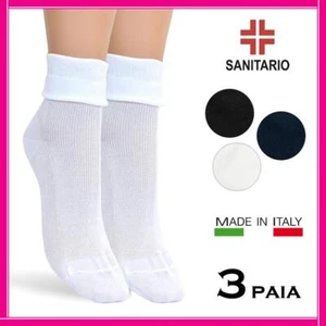3 Paia Calze SANITARIE Donna Corte FILO DI SCOZIA Calzini Cotone Senza Elastico - Foto 1 di 7