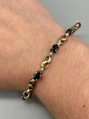 JJI Signed Gold Over 925 Sterling Silver Real Black Spinel Tennis Bracelet 7" - Image 1 of 4