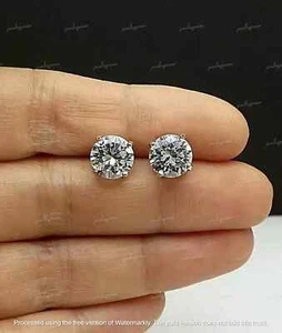 2CT Round Lab-Created Diamond Solitaire Stud Earrings 14K White Gold Plated - Picture 1 of 6