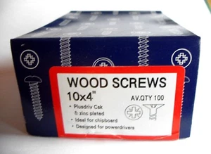 100 x 10 x 4" Zinc Duro CSK Pozi Madera Tornillos - Imagen 1 de 2