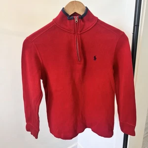 Vintage Polo Ralph Lauren Boys Quarter Zip Sweater Pullover Red Medium 10-12 Y2K - Picture 1 of 7