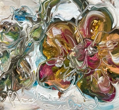 "Pintura de orquídeas Phalaenopsis arte biofílico japonés obra de arte floral original 4x4""" Foto 1 de 4