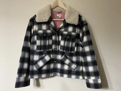 Sundance Sutherland Black White Buffalo Plaid  Bomber Jacket Sherpa Collar S NEW - Image 1 of 4