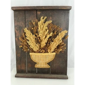 VTG 3D Real Floral Basket Arrangement Wooden Panel Wall Art 19"x24" - Picture 1 of 14