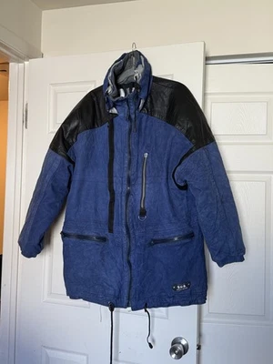Vintage Saxony Jacket Mens XL Blue Suede w/ hood 90s - Image 1 of 4