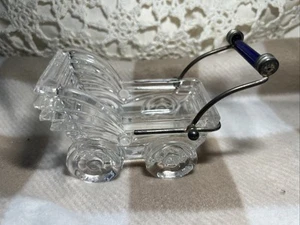 Kristalcolor Glass Lead Crystal Baby Carriage With Cobalt Blue Handle - Picture 1 of 6