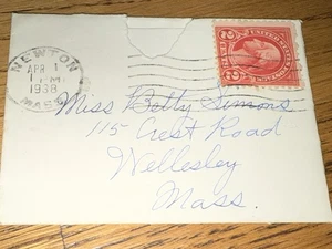 April Fools Letter 1938 is a vintage postcard, 2 Cent Red Washington Stamp, MASS - Picture 1 of 6