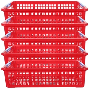  5pcs Plastic Storage Basket - Red Desktop Organizing Basket With Handles For - Picture 1 of 17