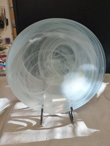 15.25" Swirled Art Glass Bowl - Aqua & White - Picture 1 of 4