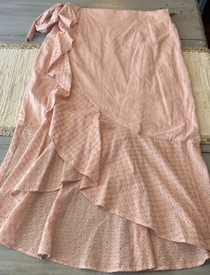 NWT Lane Bryant Light Pink Eyelet Lace Peasant Cottage Boho Wrap Skirt Sz 14 16 - Image 1 of 4