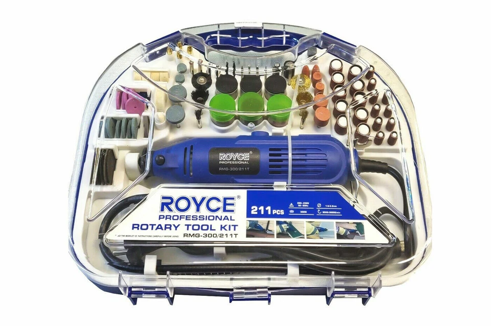 Kit mini trapano 211 pezzi smerigliatrice rotante 135W punte frese Royce RMG-300