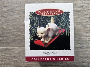 1993 Hallmark Keepsake ornamento cucciolo amore slitta cane fatto a mano e ottone - Foto 1 di 4