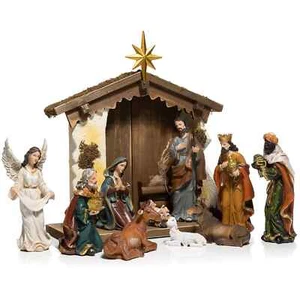LUMIDA Xmas Weihnachts-Krippe Holz & Polyresin inkl. Beleuchtung 11tlg., 36x16x3 - Bild 1 von 5