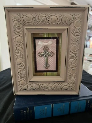Pink Wood Frame Photo Album With Jeweled Cross Keepsake Gift 30 5X7 Pages - Image 1 of 4