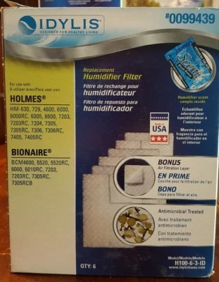 Filtros humidificadores Idylis 6 unidades para algunos Holmes y Bionaire  Foto 1 de 2