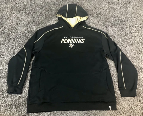 Reebok NHL Hoodie Mens 2XL Pittsburgh Penguins Hockey Black Long Sleeve Pullover Cover
