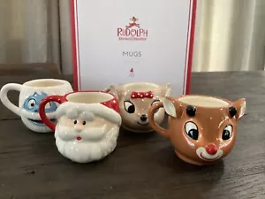 Pottery Barn Kids Christmas Winter Santa Deer Rudolph Shaped Mugs  Set of 4 NIB - Picture 1 of 6