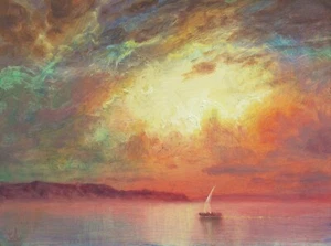MAX COLE ART oil painting landscape signed vintage antique impressionist Lake 37 - Picture 1 of 9