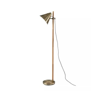 Bryn Floor Lamp Natural RubberWood Antique brass --- Adesso - Picture 1 of 5